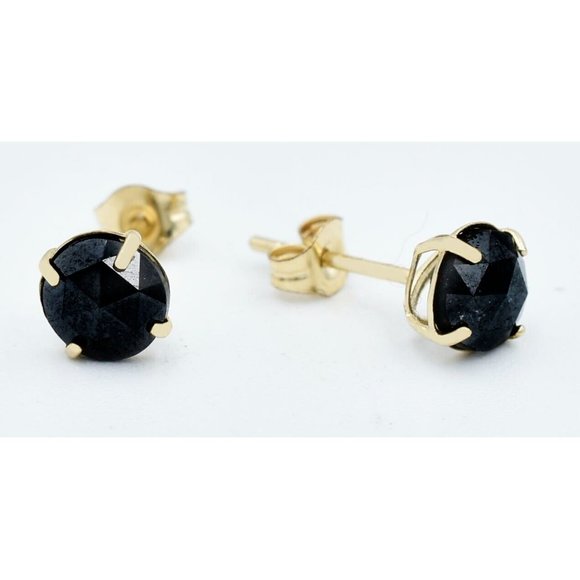 GENUINE 0.96 Cts BLACK DIAMONDS STUD EARRINGS 14k GOLD